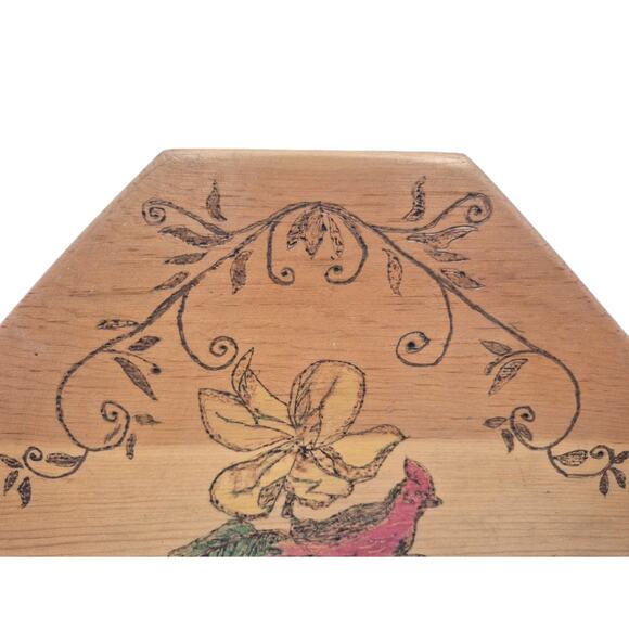 Vintage Pyrography Octagonal Wood Trivet Cardinal Flower Scrollwork 11" - Picture 2 of 5